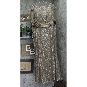 NWT Ever Pretty Womens Foil Mesh Gown Cap Sleeve 8798 Gold Brown 24